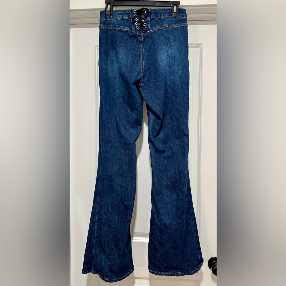 Y2K Low Rise Lace Up Back Fit & Flare Jeans‎ Size 9